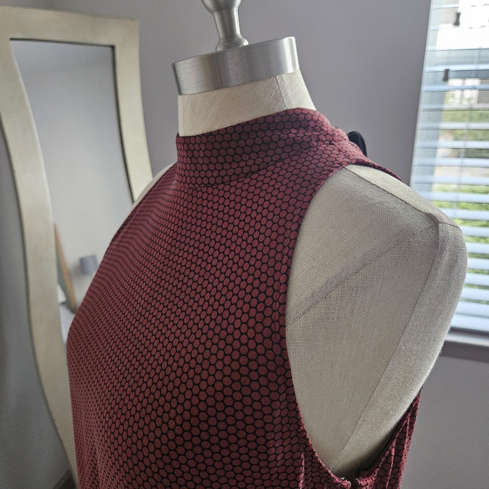 THEORY Silk Halter Dot Print Burgundy Maxi Dress | SZ 10 - Picture 9 of 14
